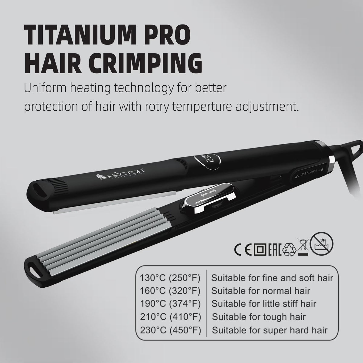 Hector Professional Titanium Pro Hair Crimper – 220g - 8