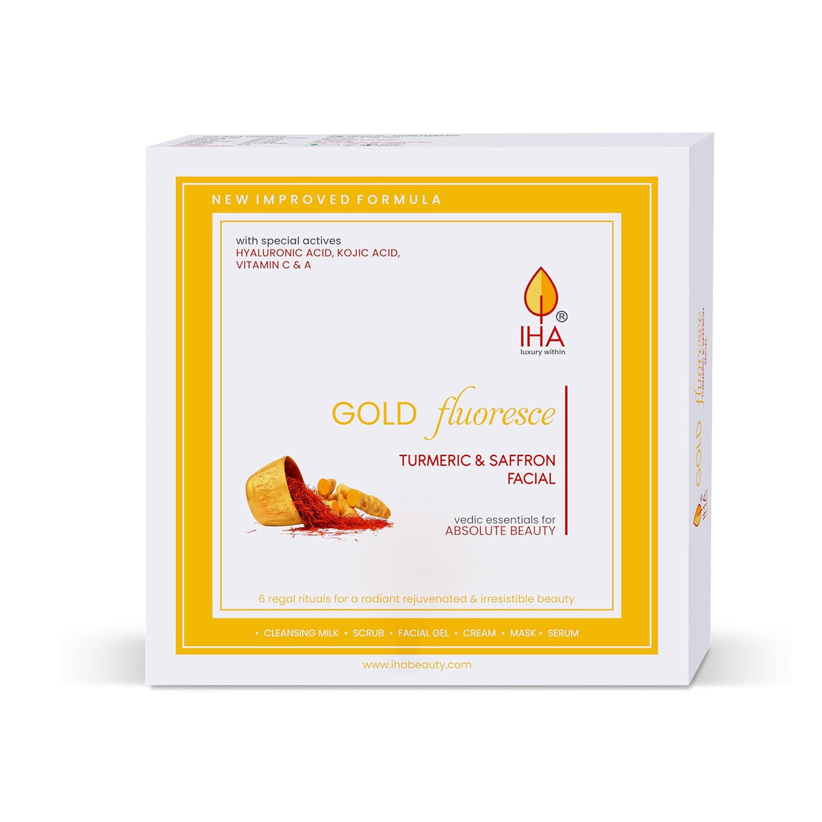IHA Gold Fluoresce Big Facial Kit - Herbal Facial Kit with Turmeric and Saffron (Combo of 6) - 1