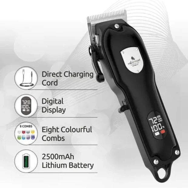 Hector HT-11 Super Cut Pro Hair Clipper with LED Display Trimmer | 200 Min Runtime | 8 Length Settings (Black) - 2