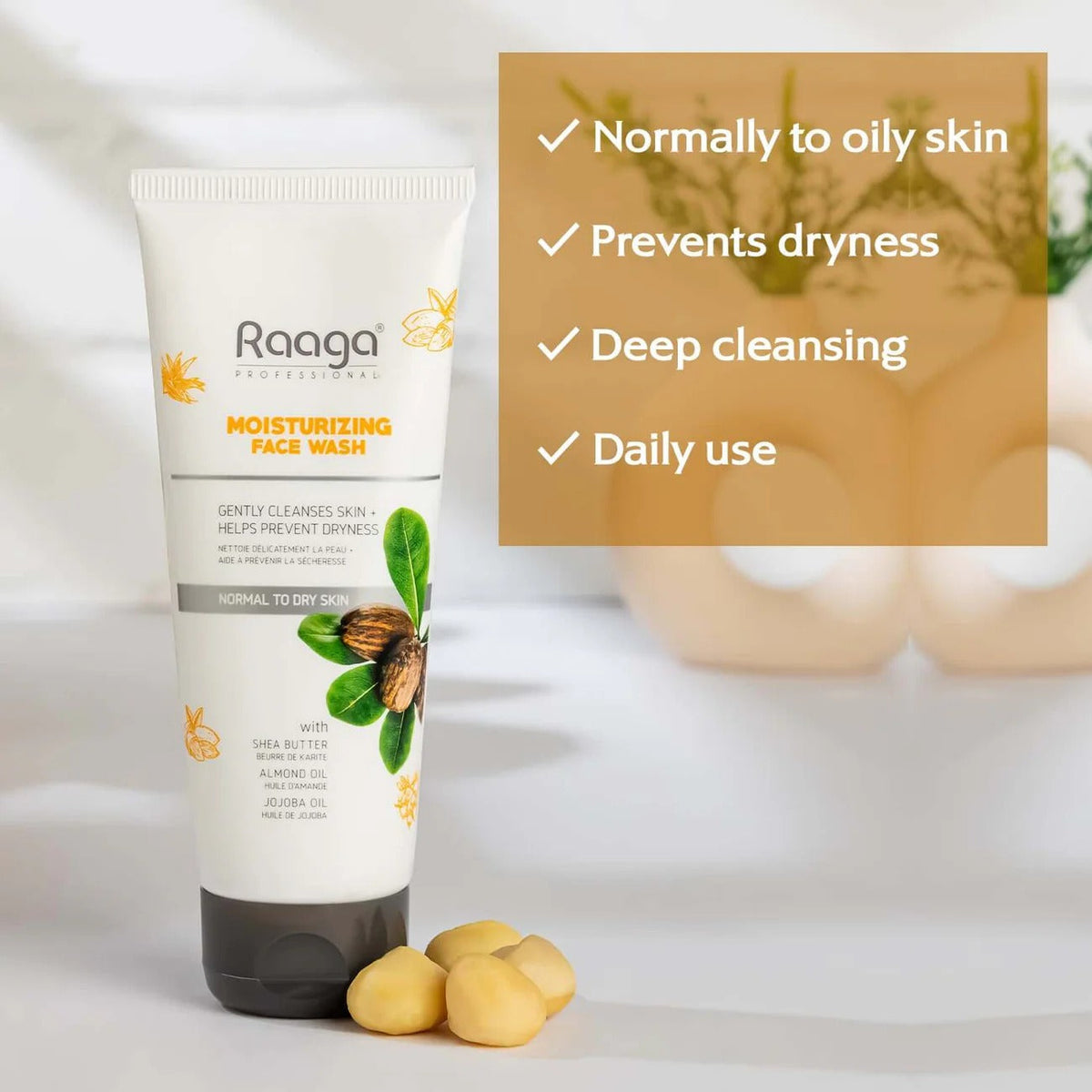 Raaga Professional Moisturizing Face Wash with Shea Butter, Almond Oil & Jojoba Oil – For Normal to Dry Skin | Gently Cleanses & Prevents Dryness – 80 ml - 4