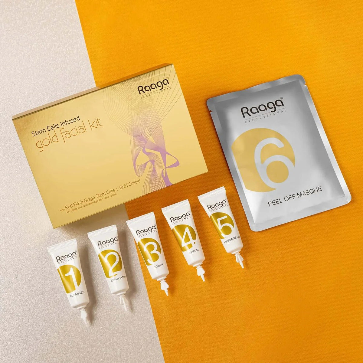 Raaga Professional Stem Cells Infused Gold Facial Kit – 6 Step Advanced Brightening Facial with Colloidal Gold & Red Flash Grape Stem Cells | Reduces Pigmentation & Boosts Radiance – 61 gm - 7