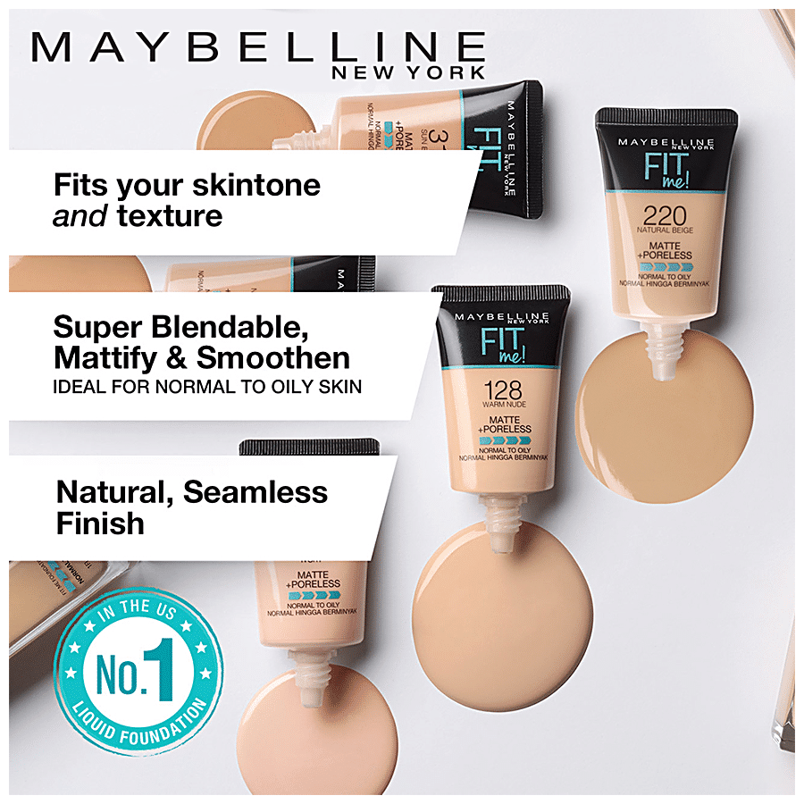 Maybelline New York Fit Me Matte + Poreless Liquid Foundation (220 Natural Beige, 128 Warm Nude) - 6