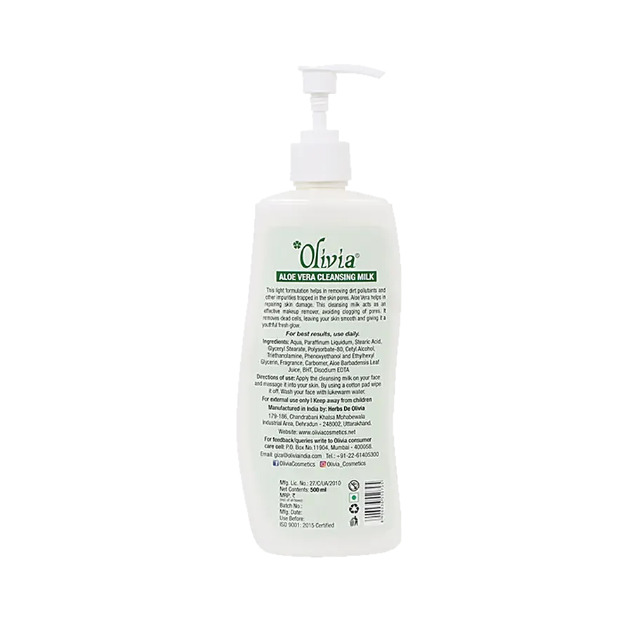 Olivia Natural Skin Care Aloevera Cleansing Milk - Premium Refreshing Leaves, 500 ml - 2