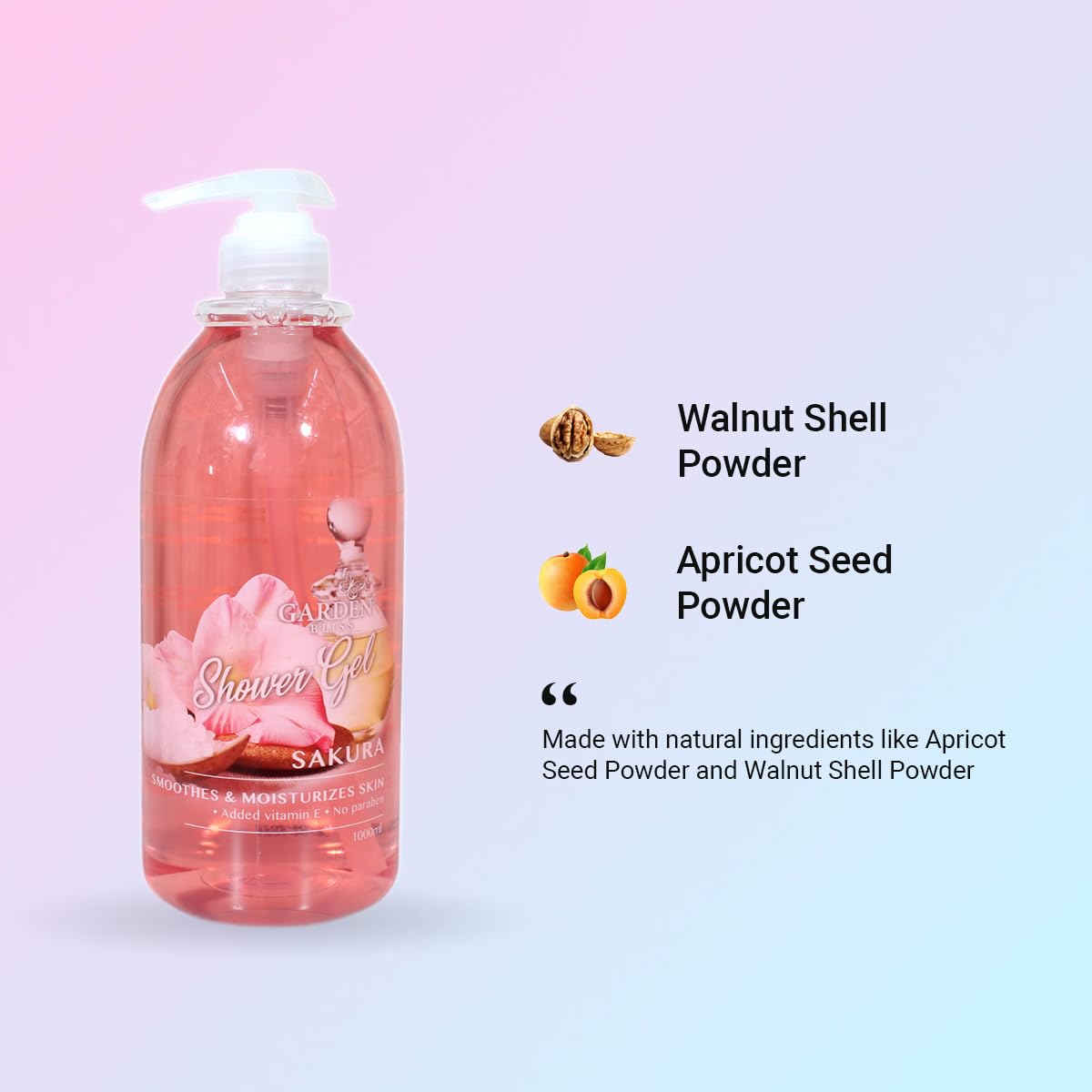 Garden Bliss Sakura Shower Gel - Moisturizing Body Wash with Vitamin E (1000 ml) - 3