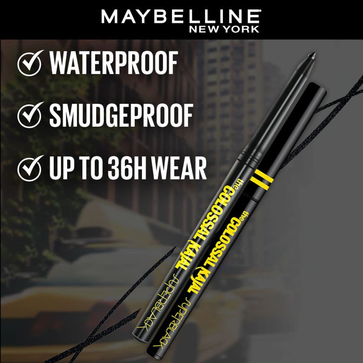 Maybelline New York Kajal Pencil, Super Black, Intense Colour, Sharp Definition, Long-Lasting, Colossal Kajal, 0.35G, Matte Finish - 5
