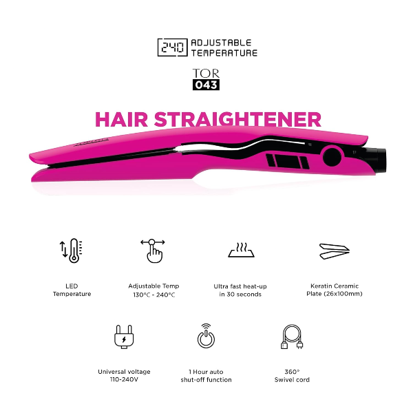 TORLEN PROFESSIONAL TOR 043 Hair Straightener - Advanced Keratin Ceramic Floating Plates For Long Thick hair | Ultra quick Heat-Up & Adjustable Temperature 130 to 240 C | For Keratin & Rebonding - 3