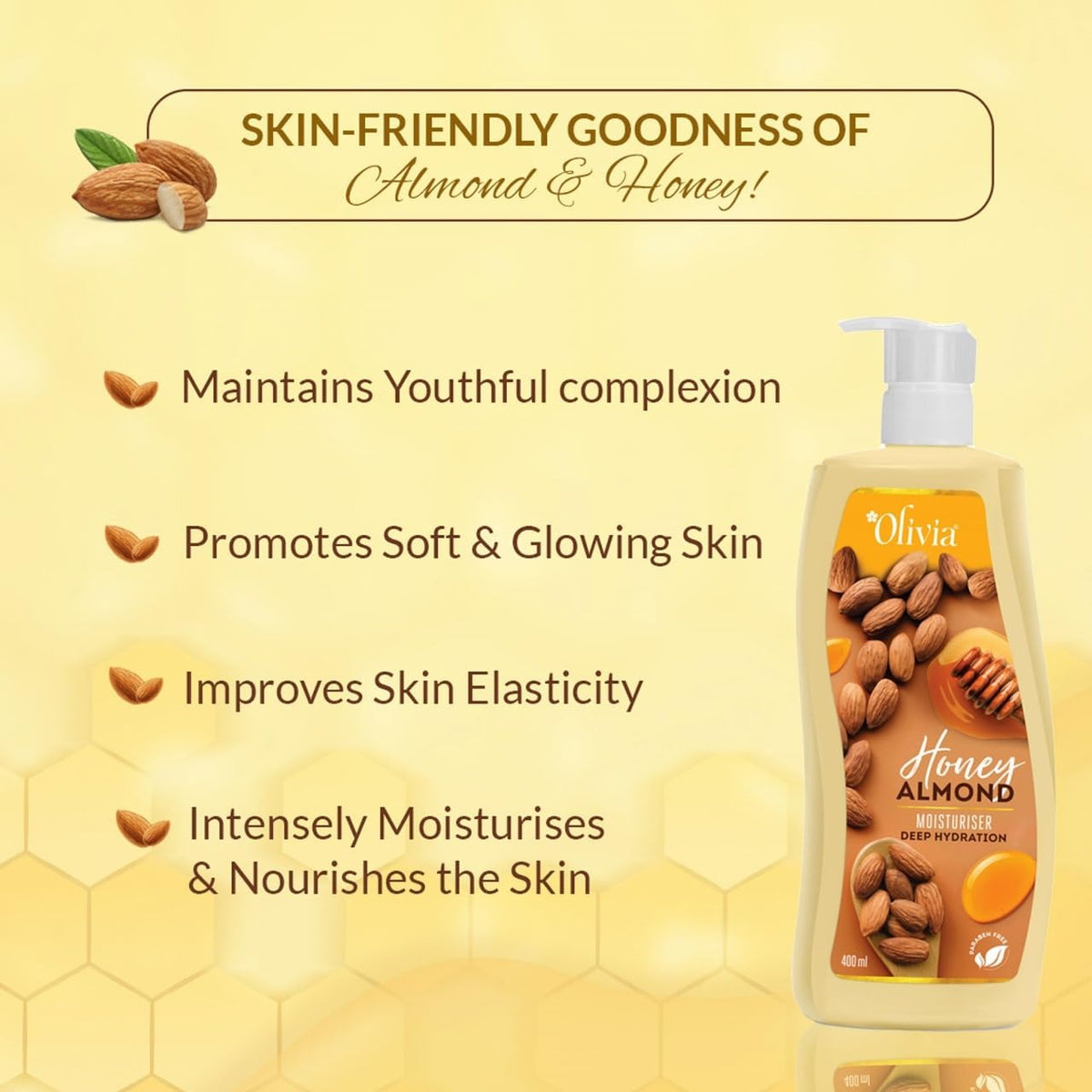 Olivia Honey Almond Deep Hydration Body Lotion | For Soft, Nourishing & Glowing Skin | 400ml - 2