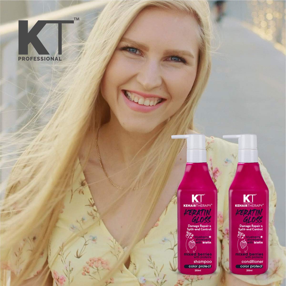 KEHAIRTHERAPY KT Professional Keratin Gloss Damage Repair & Split End Control Conditioner |Sulfate Free|Paraben Free 250ml (Protect Hair Color) - 3