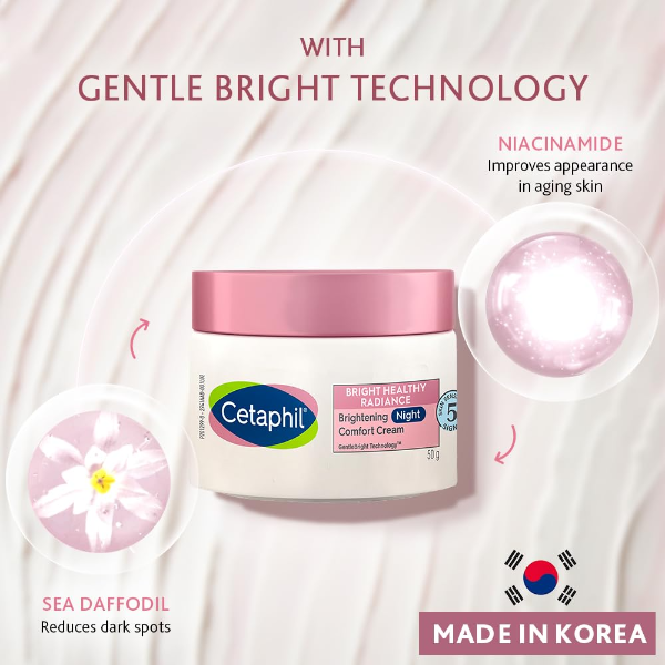 Cetaphil Brightening Night Comfort Cream - 50 G For Dark Spots, Uneven Skin Tone| Hyaluronic Acid & Niacinamide| Fragrance Free| Dermatologist Recommended - 3