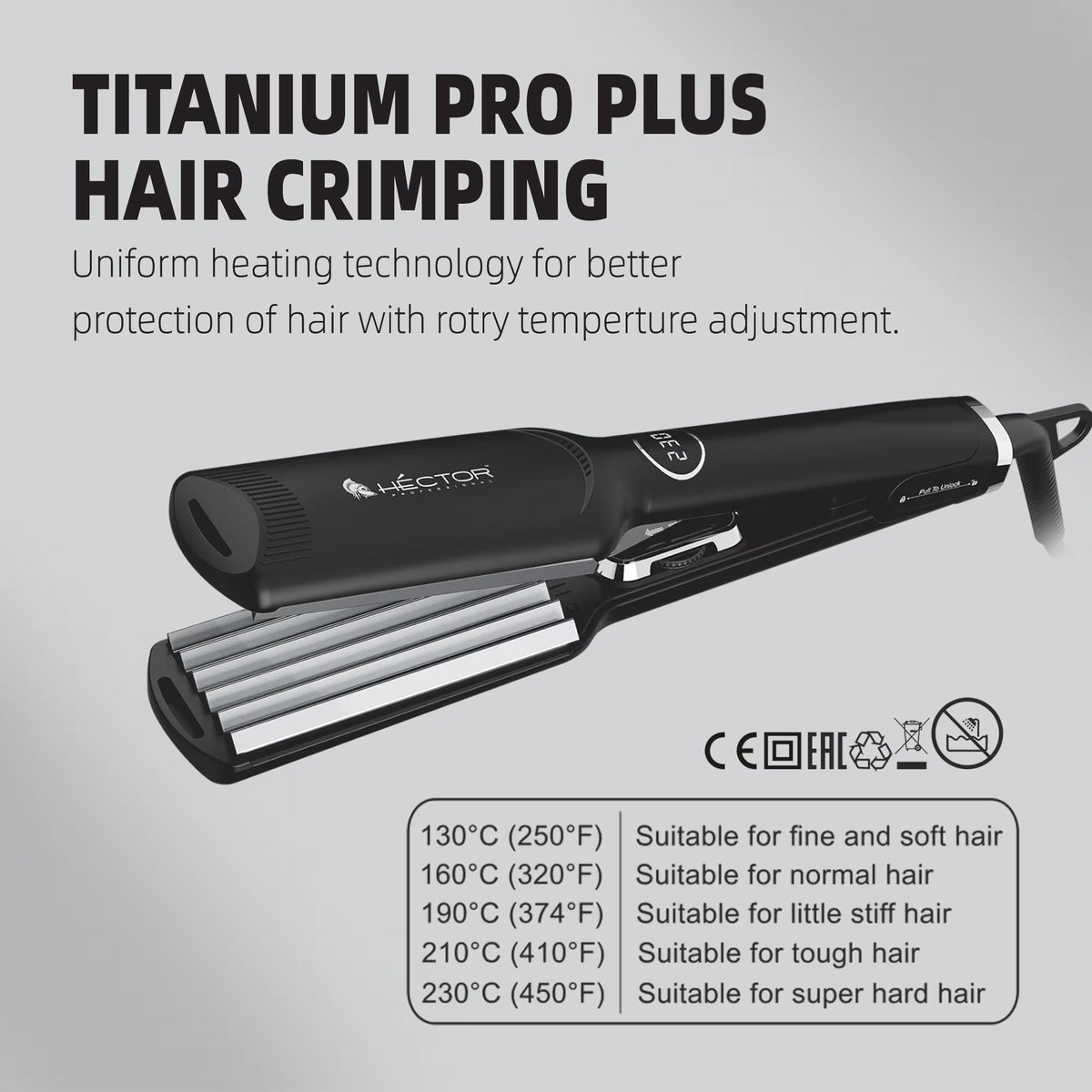 Hector Professional Titanium Pro Plus Hair Crimper – 240g - 7