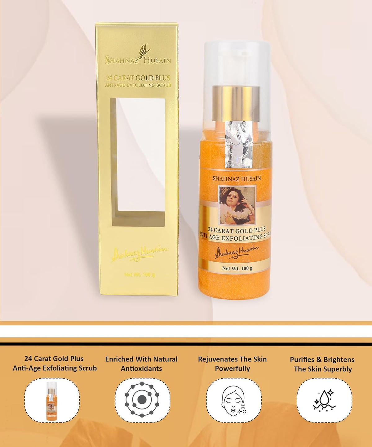 Shahnaz Husain 24 Carat Gold Anti Age Exfoliating Scrub, 100g, Golden - 5