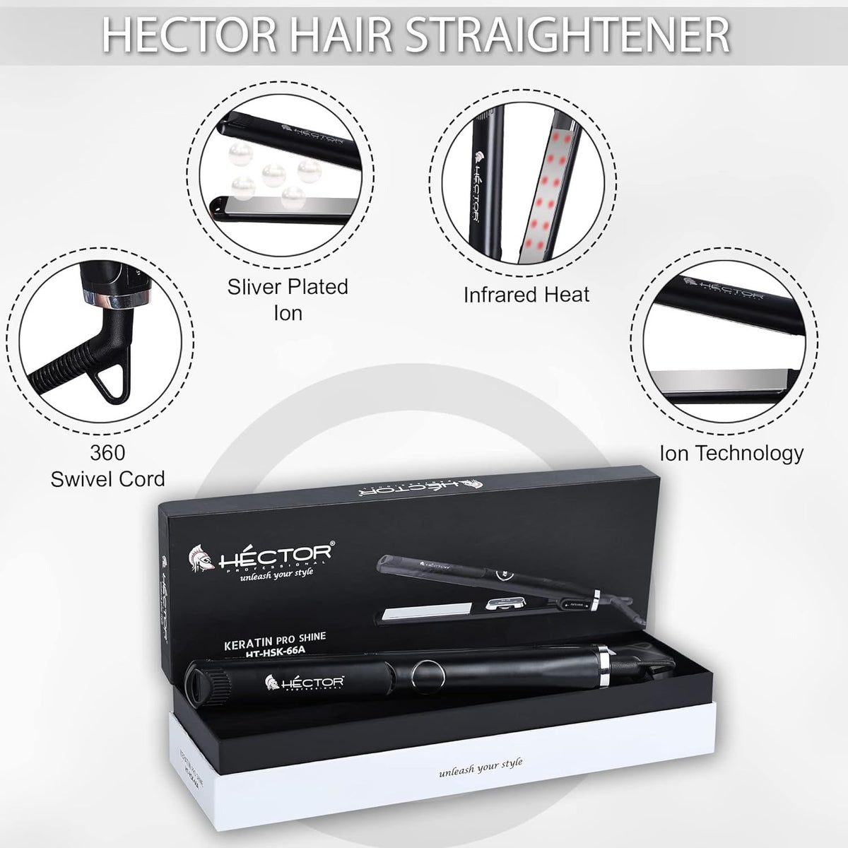 HECTOR Keratin Pro Shine HT-HSK-66A Hair Straightener, Black - 4