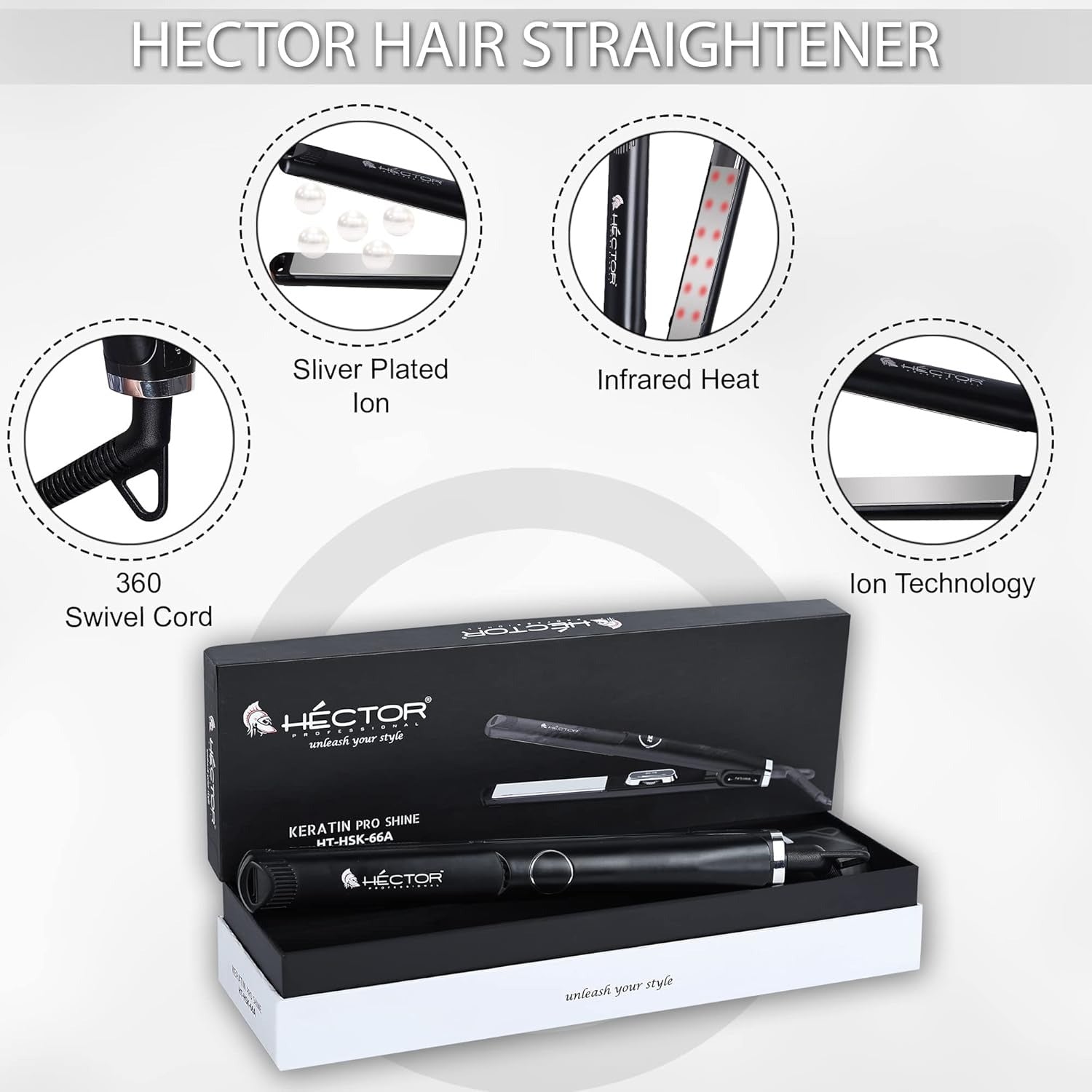 HECTOR Keratin Pro Shine HT-HSK-66A Hair Straightener, Black - 4