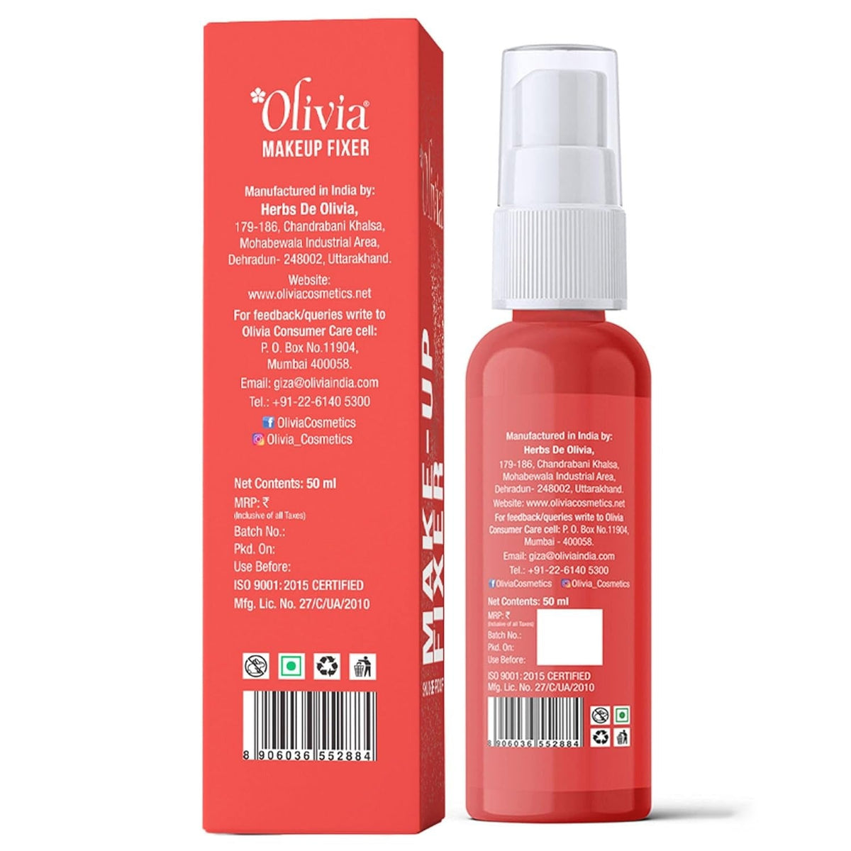Olivia Smudgeproof Makeup Fixer | Long-Lasting Spray | 50ml - 7