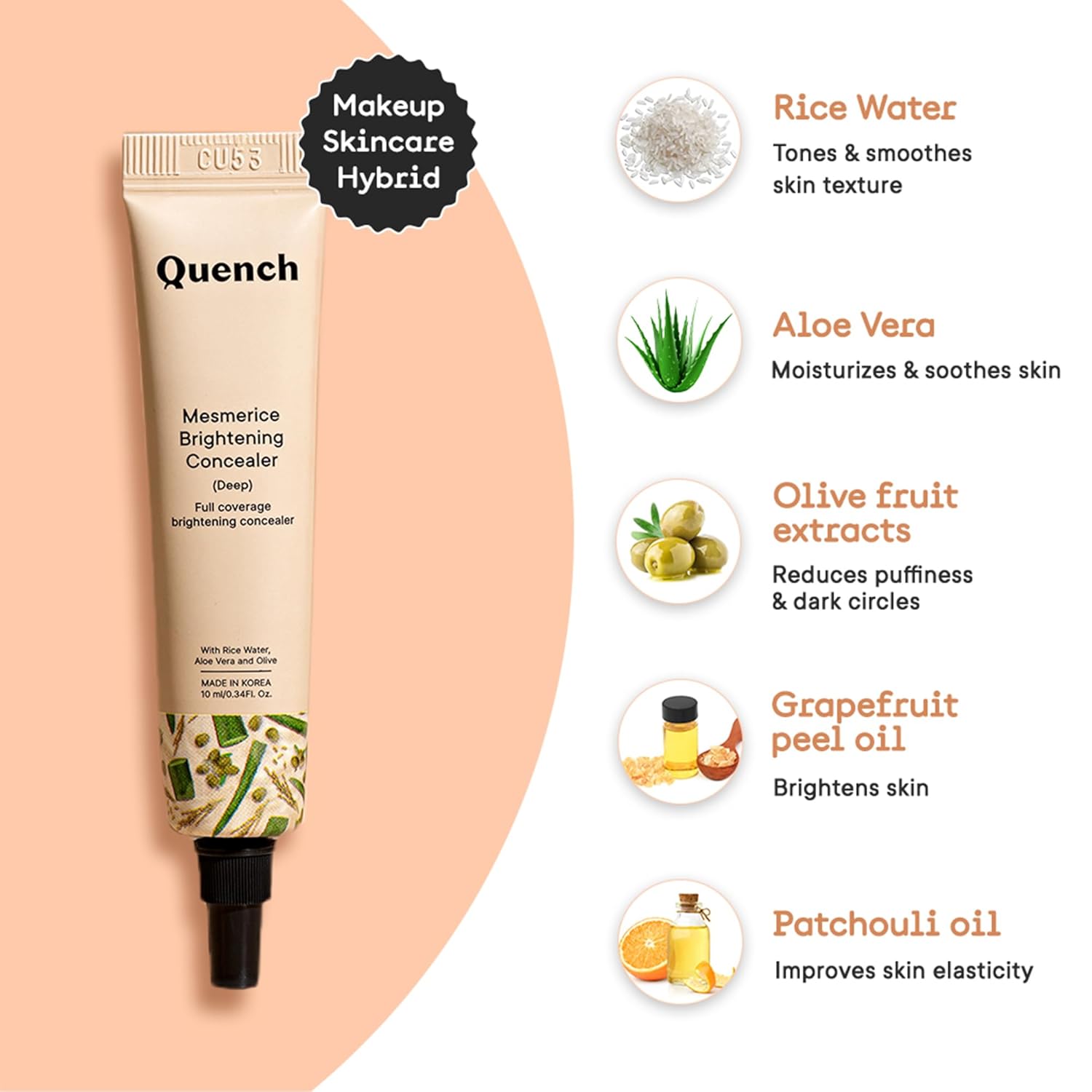 Quench Brightening Concealer with Rice Water & Aloe Vera (Medium)| Conceals Dark Circles & Brightens Under Eyes, 10ml - 5