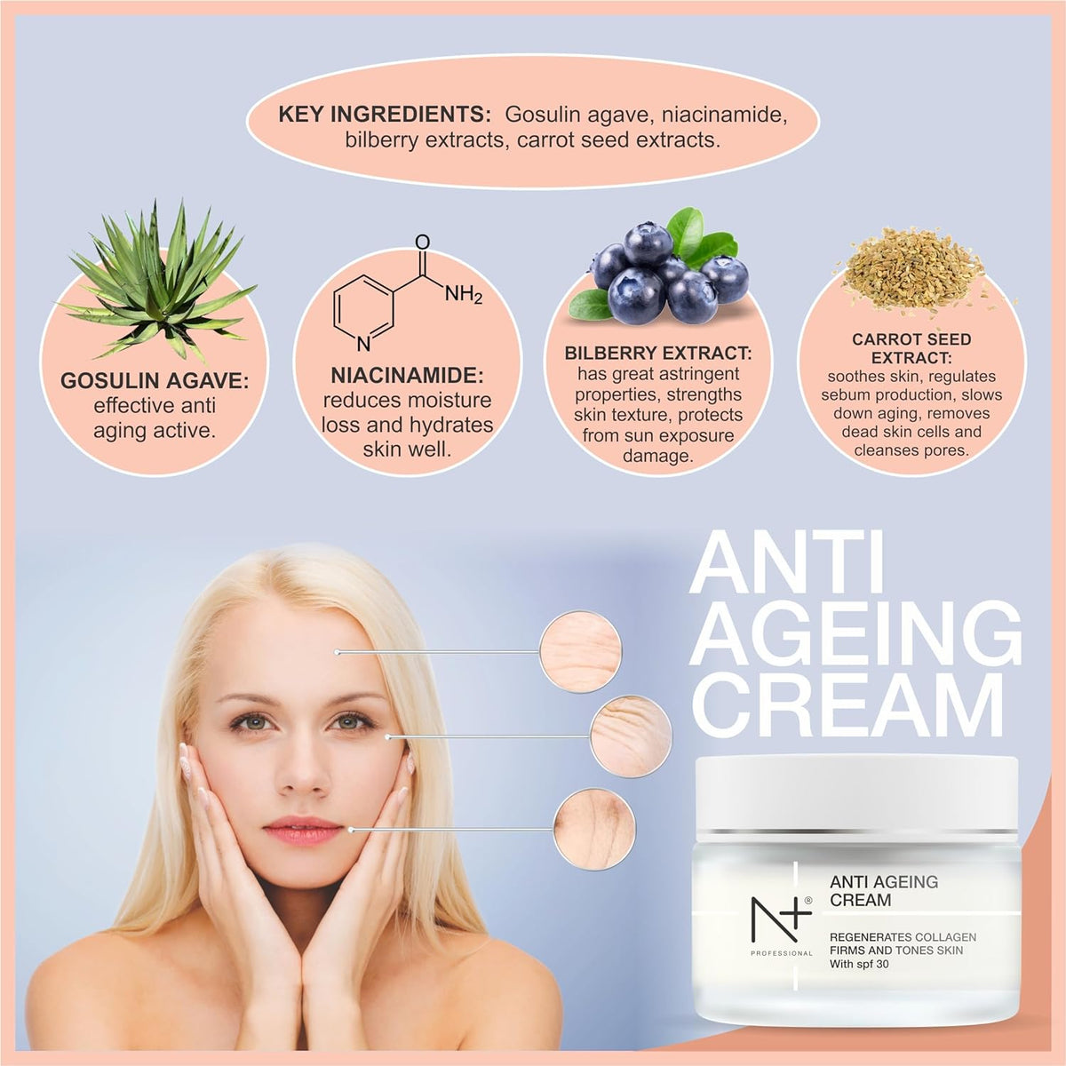 N Plus Professional Anti Ageing Cream, Regenerates Collagen, Firm & Tones Skin with SPF 30 - 8
