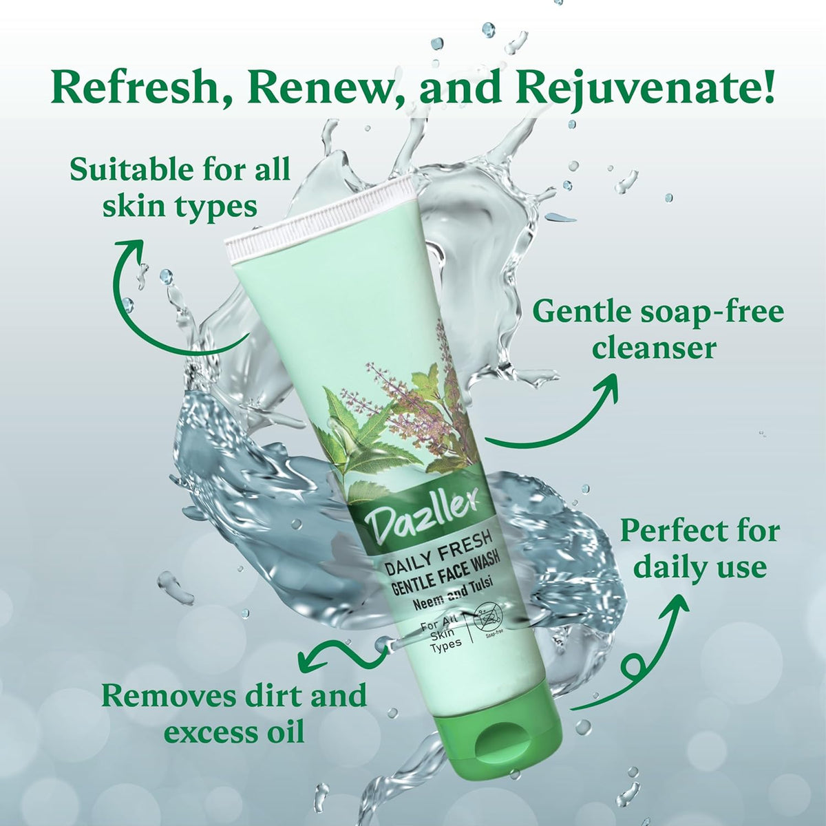 Dazller Daily Fresh Gentle Face Wash – Neem & Tulsi, 100g Daily Use, All Skin types, Anti-microbial, Vegan, Cruelty-free - 2