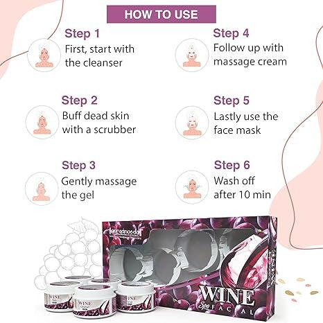 Aaryanveda Wine Facial Kit 5 Step for Glowing Skin 210g - 8