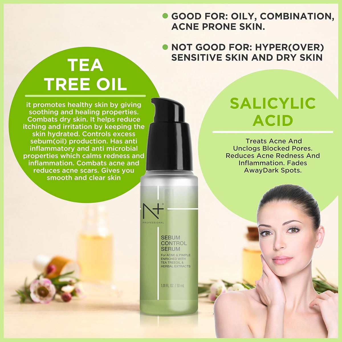 N Plus Professional Sebum Control Face Serum - For Acne And Pimple - Paraben Free - 30ml - 3