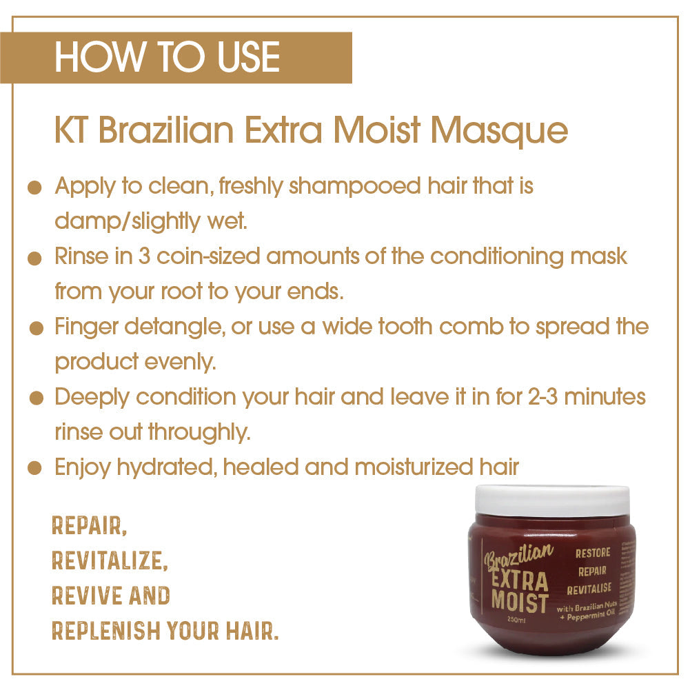 KT Professional Brazilian Extra Moist Masque - 250ml | Deep Hydration for Dry, Damaged & Chemically Treated Hair with 9 Moisturizing Oils - 3