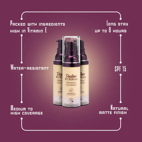 Dazzler Eterna Marvelous Foundation In Range of  (MarbleMF),(BruleeMF),(CreamMF),(CoffeeMF),(NaturalMF),(BiscottiMF) - 2
