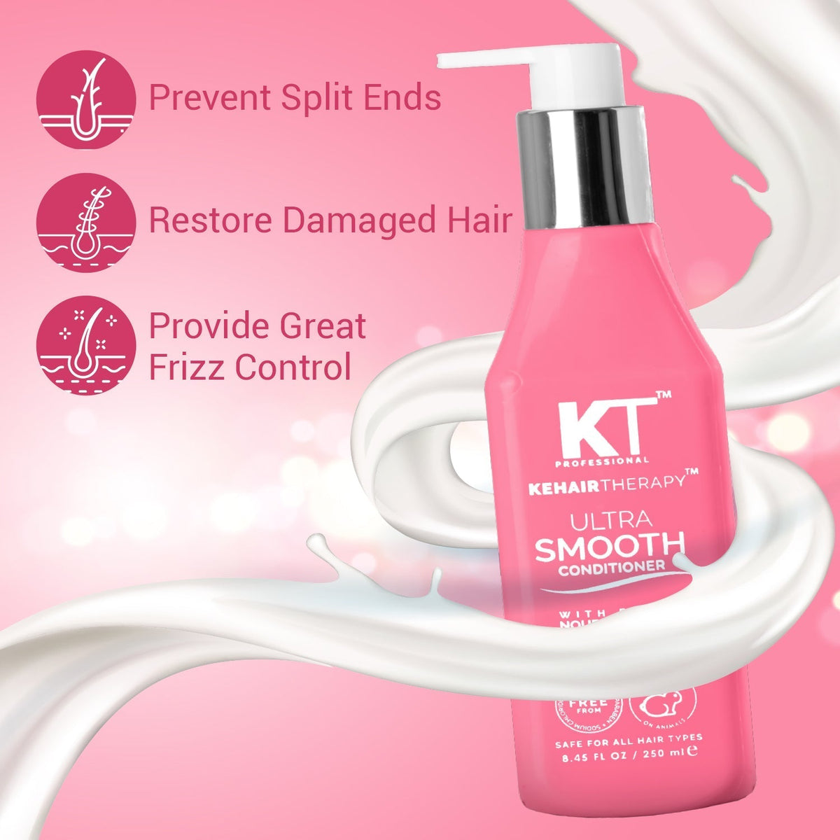 KT Professional Kehairtherapy's Sulfate-free Ultra Smooth Conditioner for Chemically Treated Hair , 250 ml - 3