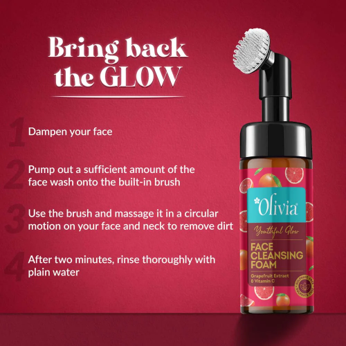 Olivia Youthful Glow Face Cleansing Foam with Grapefruit Extract & Vitamin C - 4