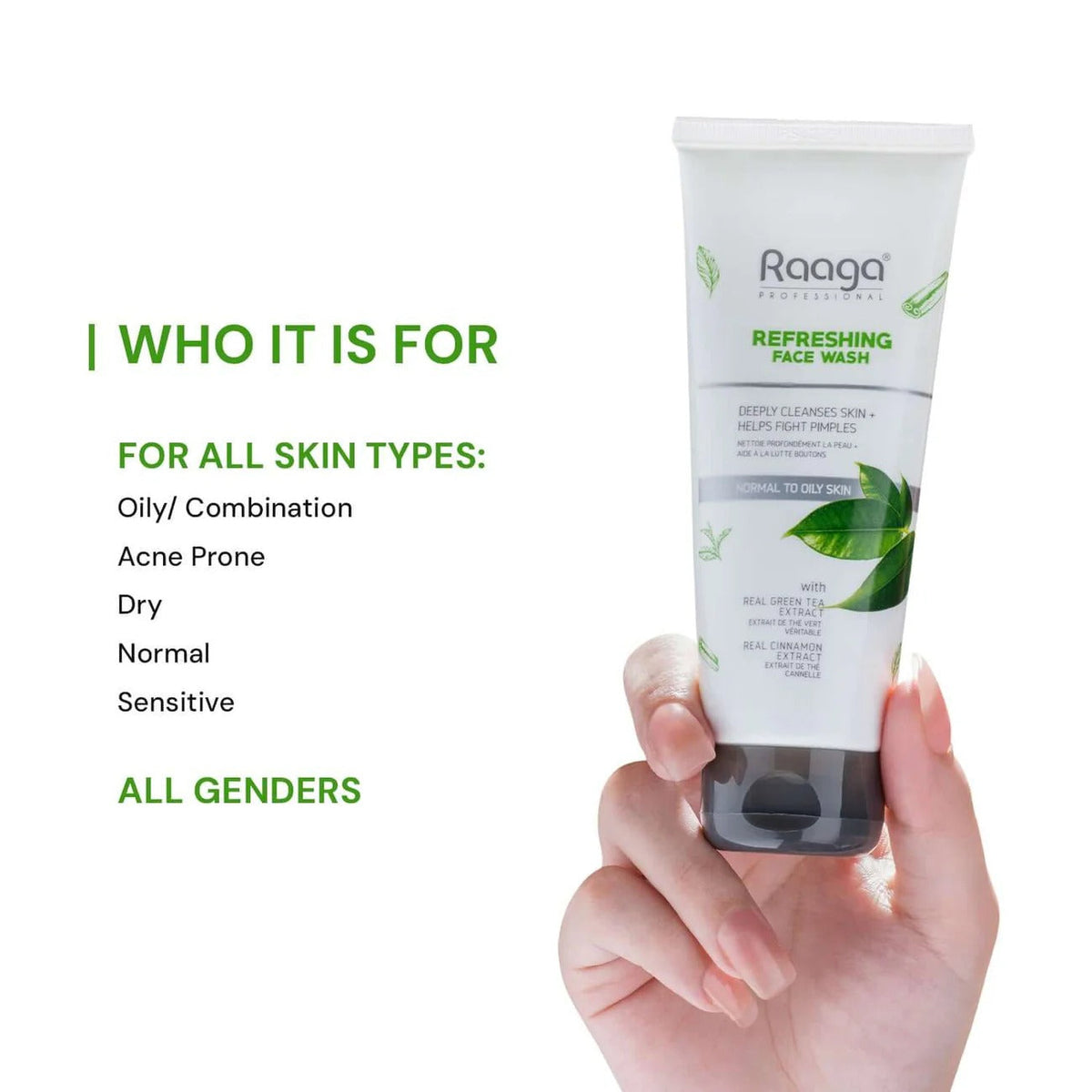 Raaga Professional Refreshing Face Wash with Green Tea & Cinnamon Extract – For Normal to Oily Skin | Fights Pimples & Deeply Cleanses – 80 ml - 7